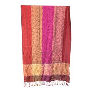 Pashmina Multicolor Rectangle Scarf W/ Fringed Ends & Intricate Floral Patterns